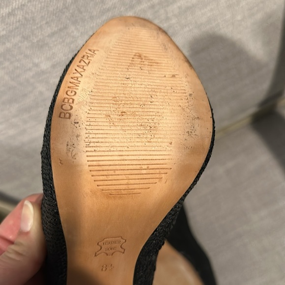 BCBG heels - black sequin slingback platform shoes peep toe size 8.5. Stiletto - Picture 10 of 17